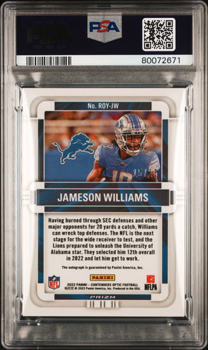 2022 Contenders Optic ROTY Green Pulsar Autograph Jameson Williams  PSA 9 /25 