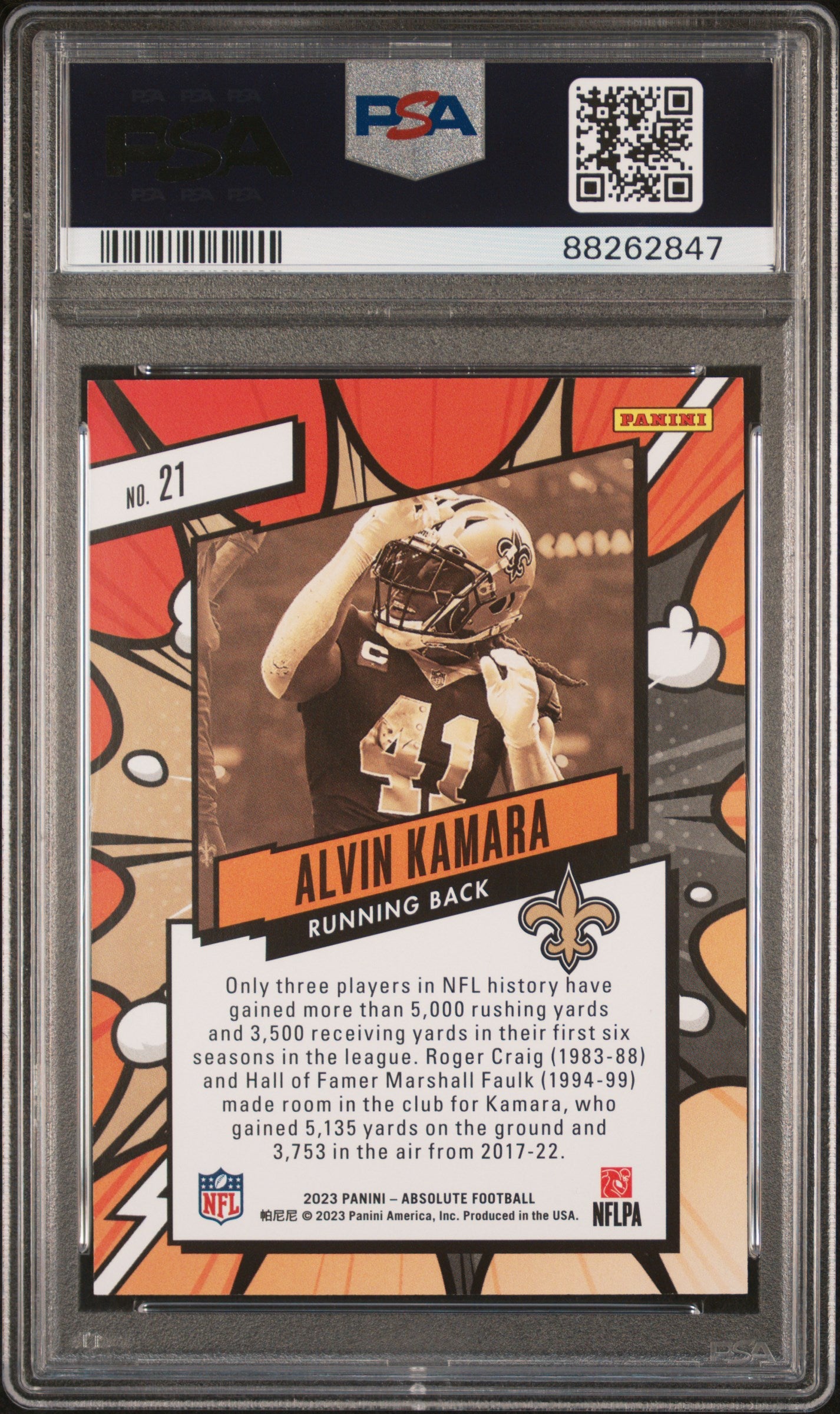 2023 Panini Absolute Football Explosive Alvin Kamara #21 PSA 10 