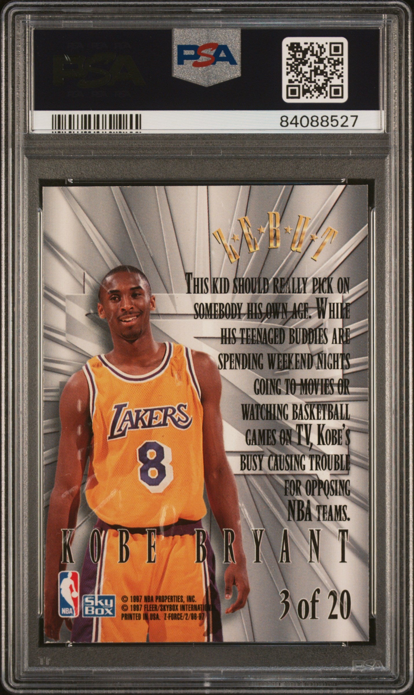 1996 Skybox Z Force Zebut Psa 9 Kobe Bryant Rookie 3 2