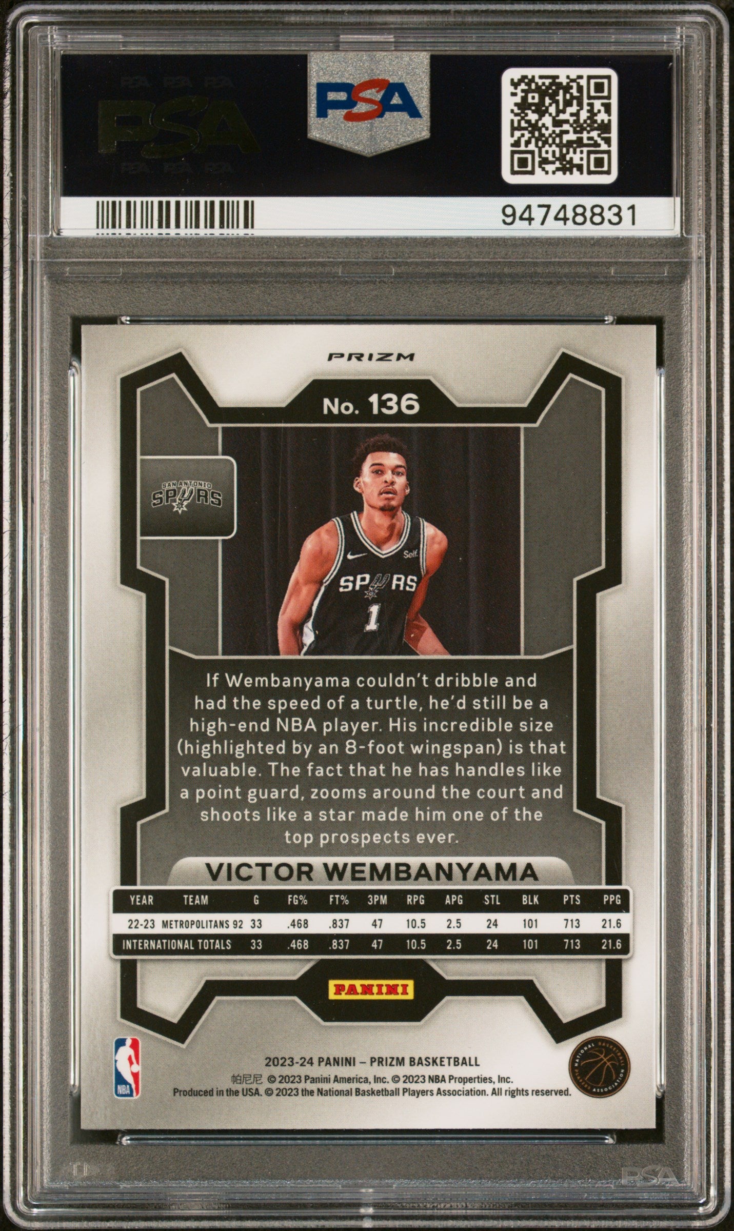 2023 Panini Prizm Basketball Victor Wembanyama RC Ruby Wave Prizm PSA 9 