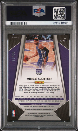 2017 Panini Prizm Basketball Mosaic Autographs Vince Carter PSA 10 98/99 