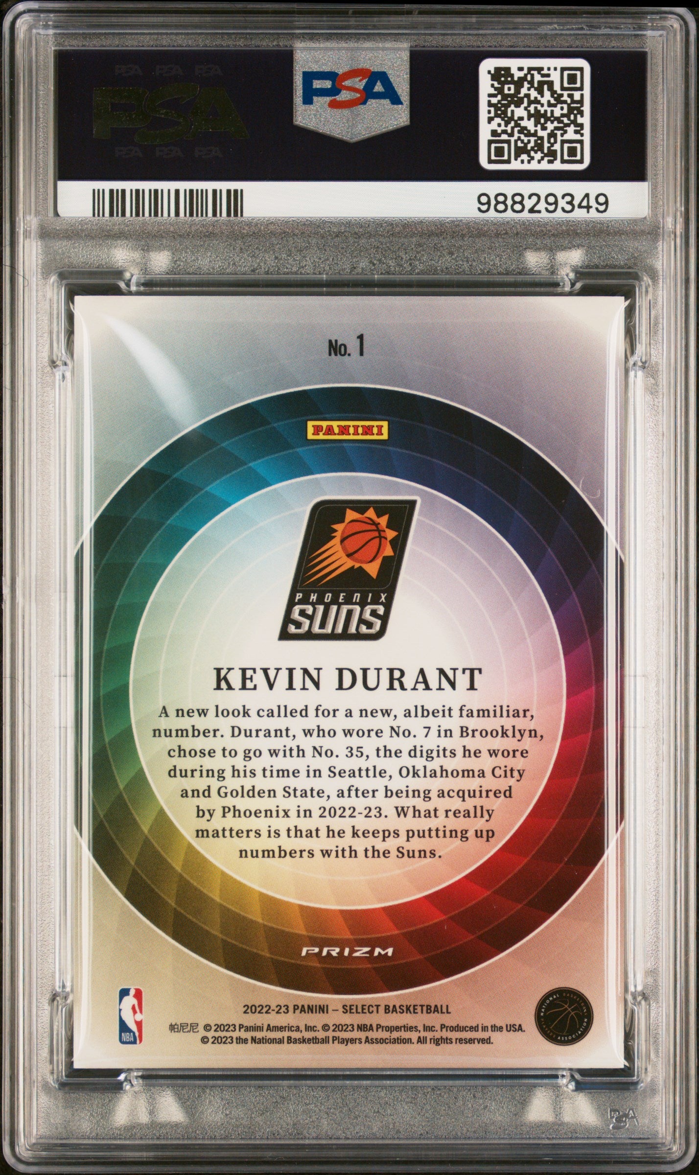 2022 Panini Select Basketball Color Wheel Kevin Durant #1 PSA 10 