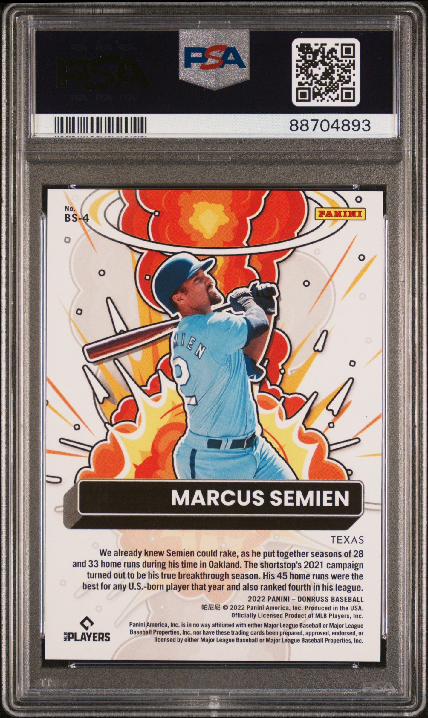 2022 Panini Donruss Baseball Bomb Squad Green Marcus Semien PSA 10 14/25 