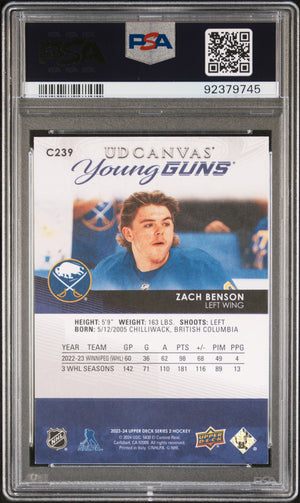 2023 Upper Deck Series 2 Hockey UD Canvas Young Guns Zach Benson PSA 10 