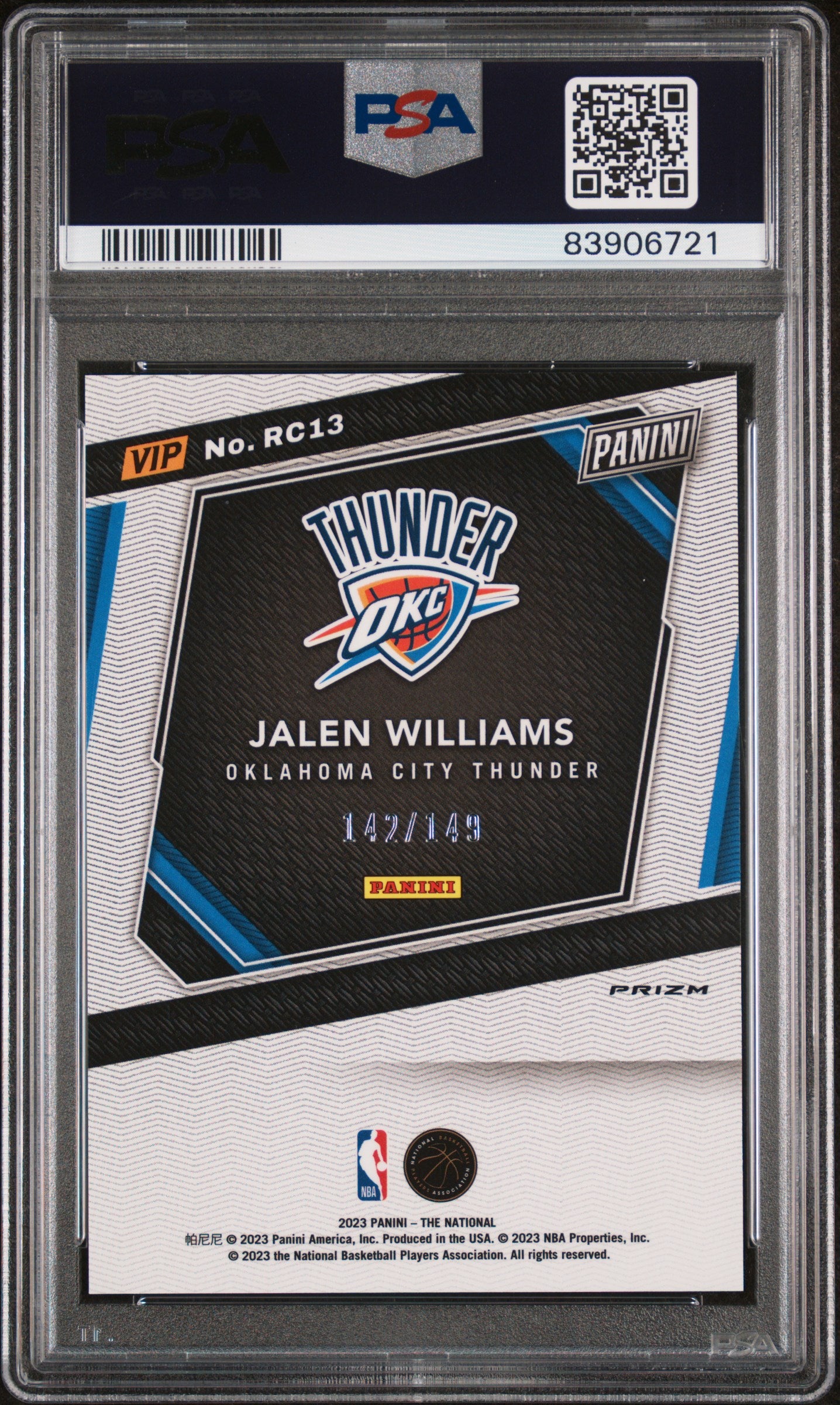 2023 Panini The National VIP Gold Jalen Williams Rookie Blue Sparkle PSA 10 /149 