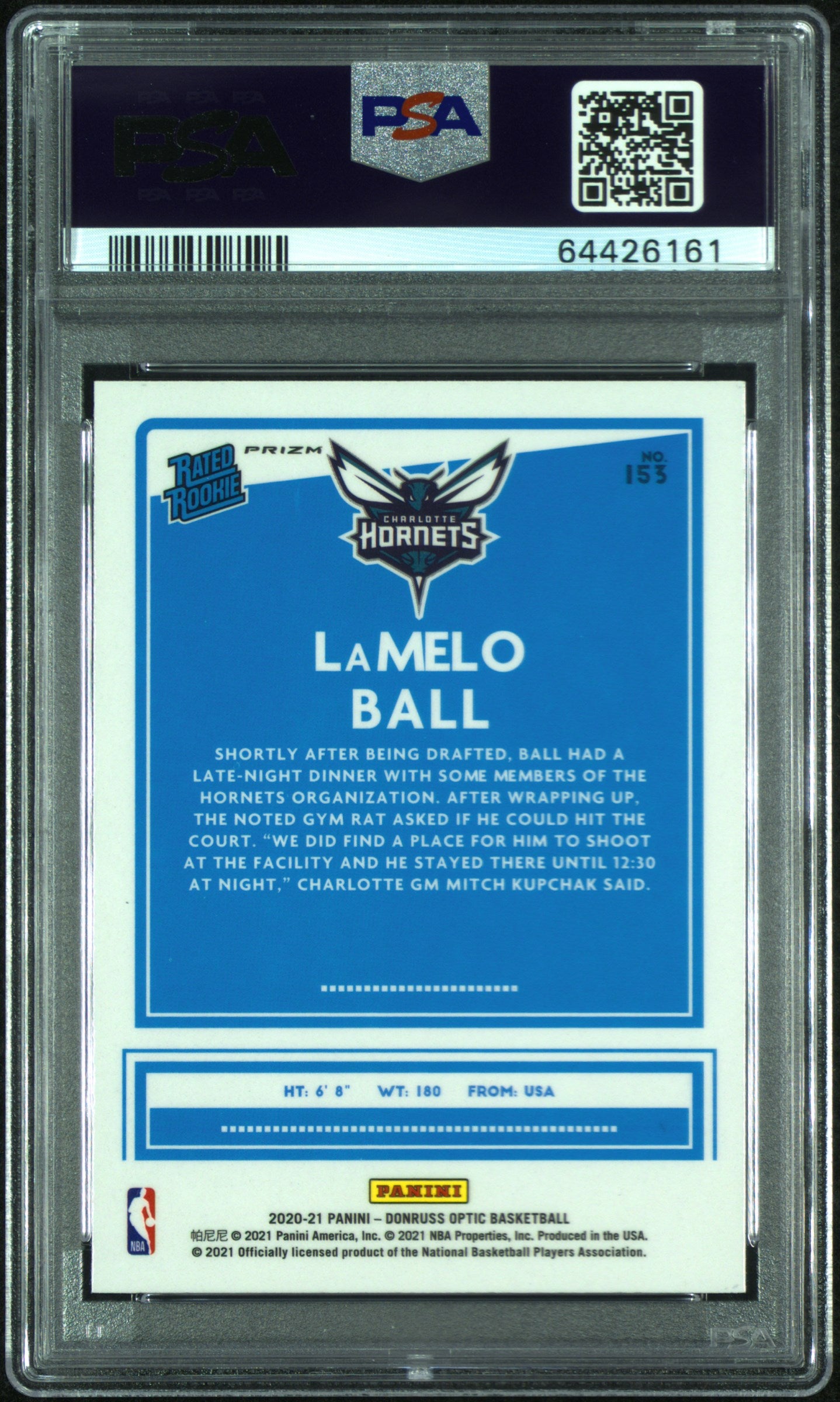 2020 Panini Donruss Optic Lamelo Ball Blue Velocity Rated Rookie #153 PSA 10 