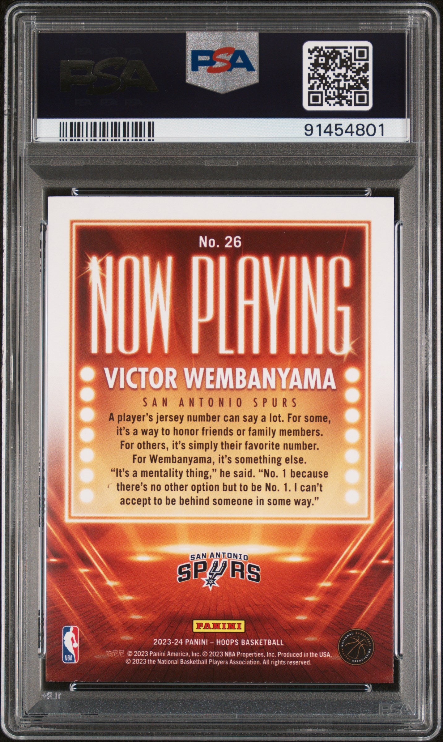 2023 Panini NBA Hoops Now Playing Victor Wembanyama RC PSA 10 #26 