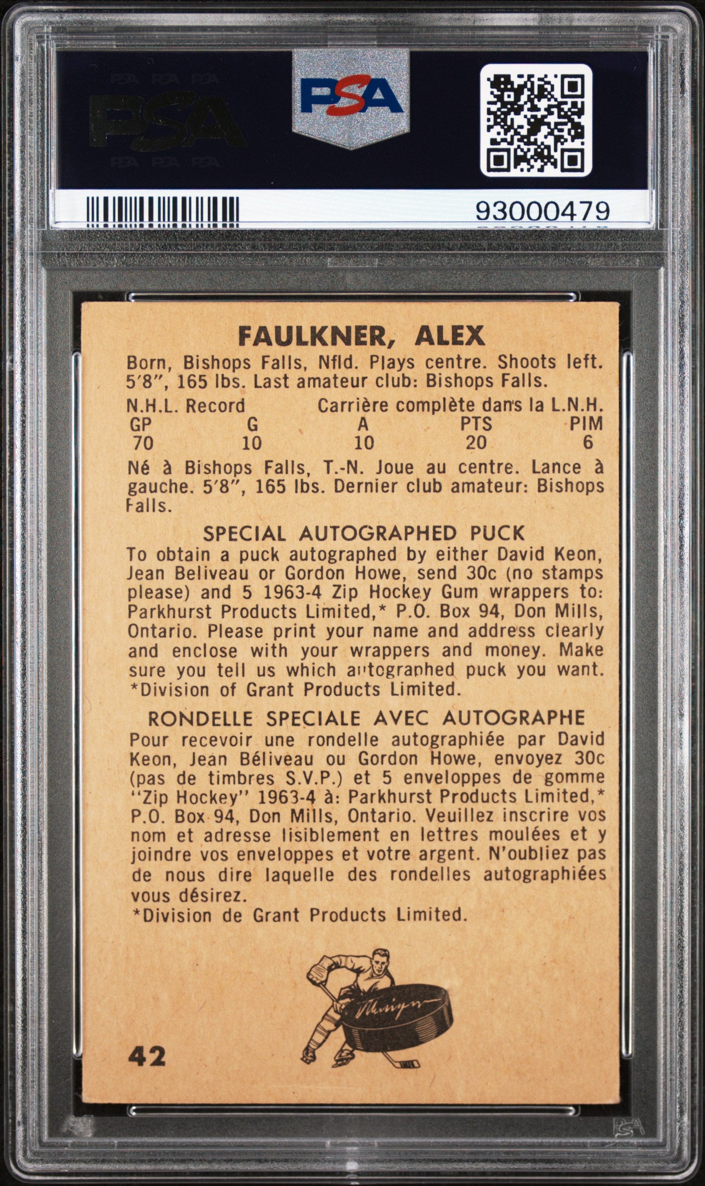 1963 Parkhurst Hockey Psa 4 Alex Faulkner Rookie Sp 42 2