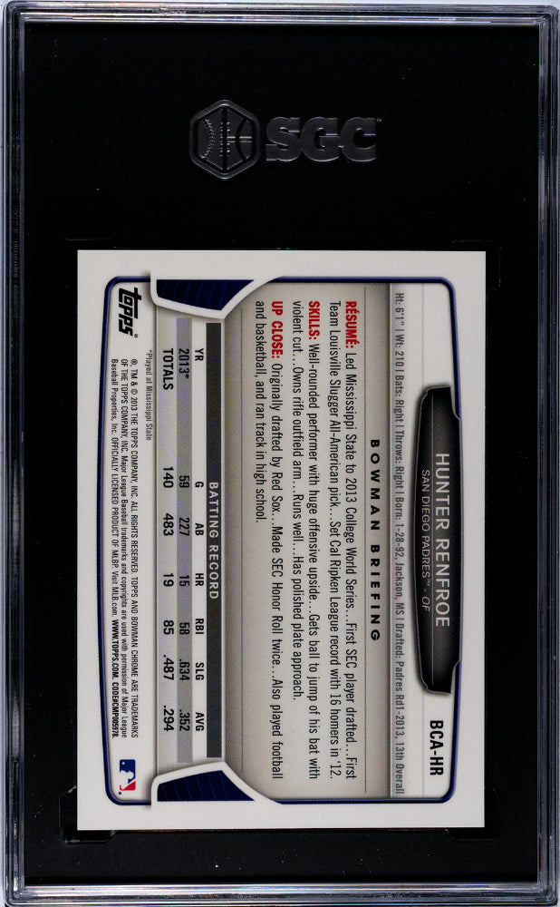 2013 Bowman Chrome Hunter Renfroe Autograph #BCA-HR SGC 9.5