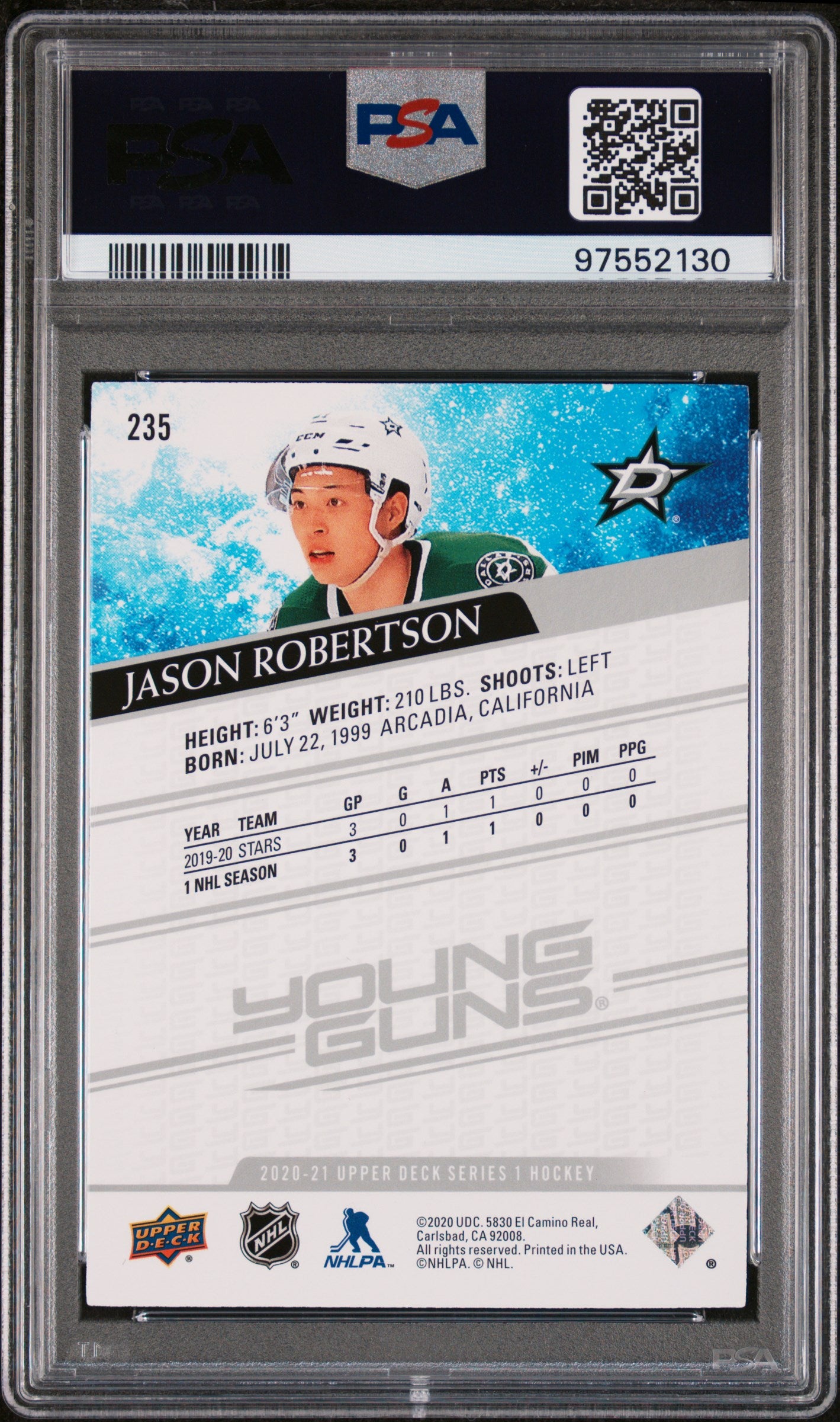 2020-21 Upper Deck Series 1 Hockey Jason Robertson Young Guns PSA 10 #235 