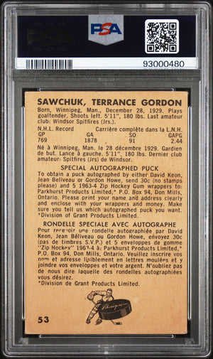 1963 Parkhurst Hockey Terry Sawchuk 53 Psa 3 2