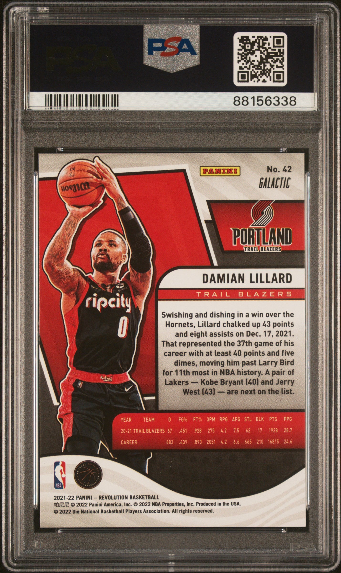 2021 Panini Revolution PSA 10 Damian Lillard Galactic #42 