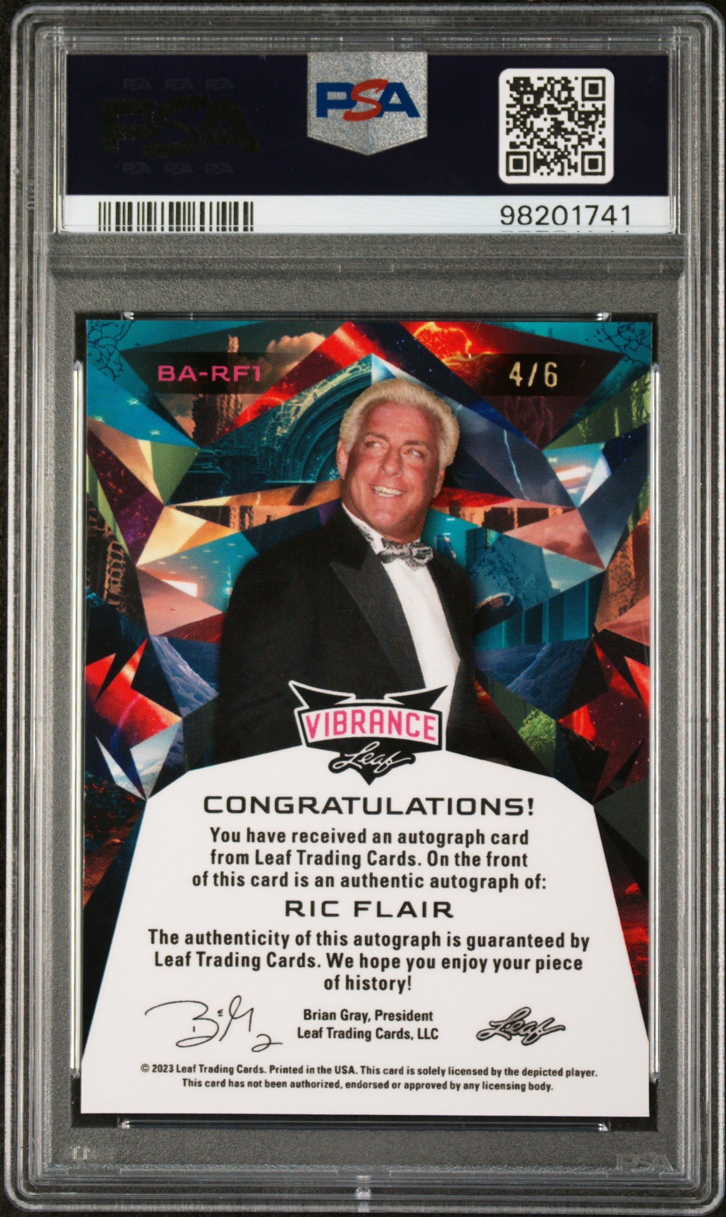 2023 Leaf Vibrance Autographs Ric Flair Orange Shimmer PSA 9 /6 #BA-RF1 