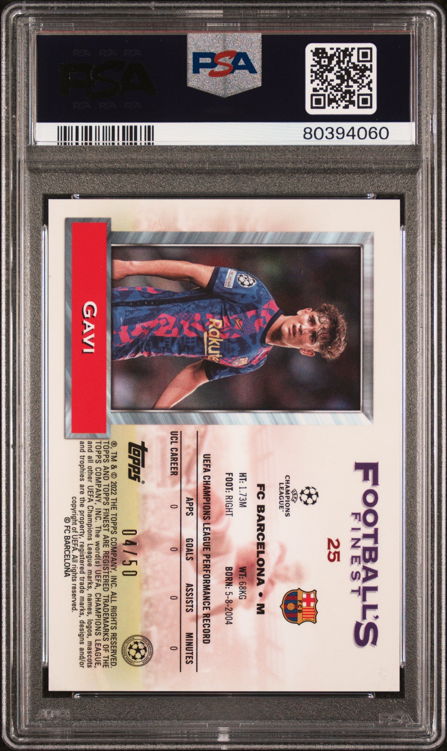 2021-22 Topps Finest Flashbacks UEFA CL Gavi RC Gold Refractor PSA 9 /50 