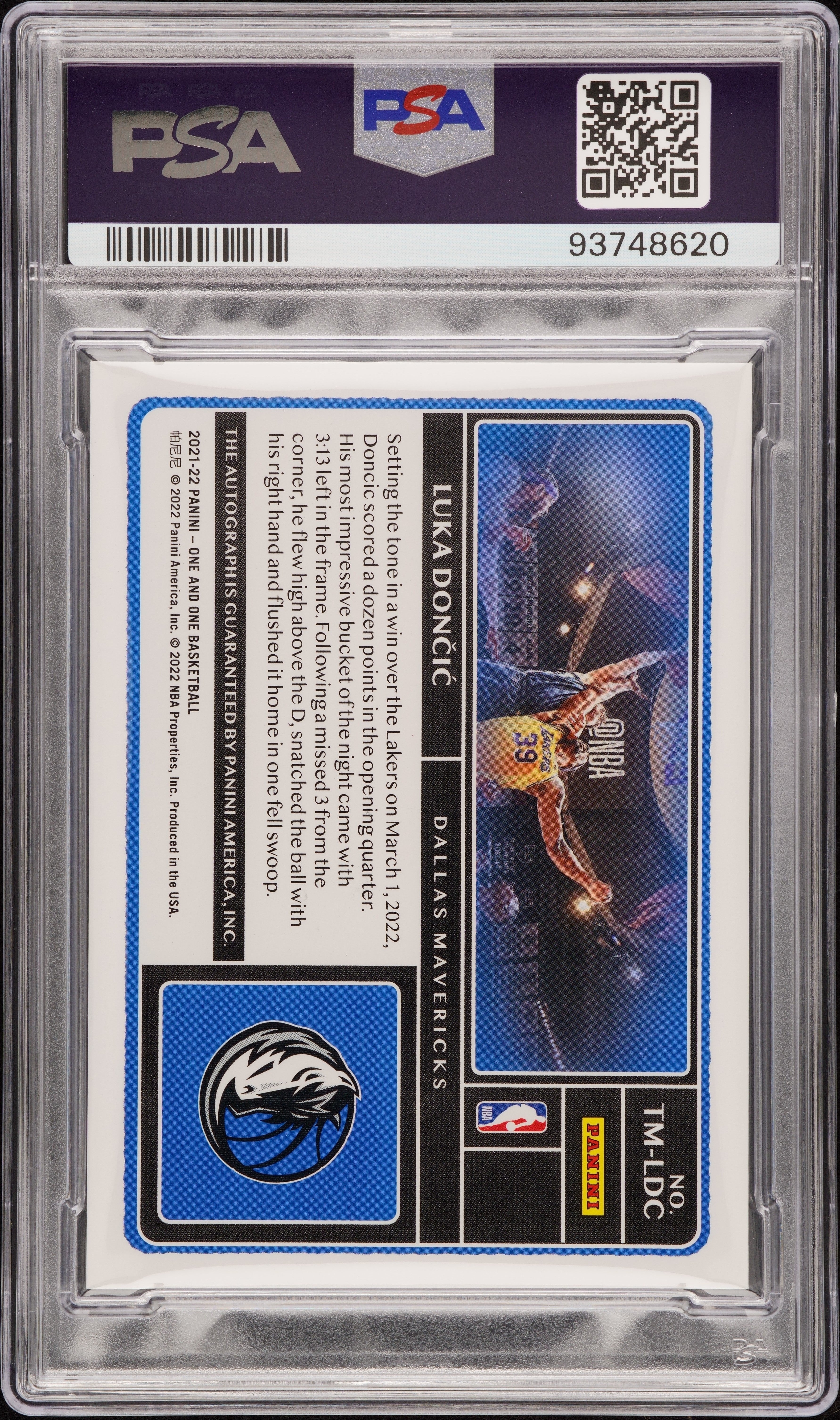 2021 Panini One And One Timeless Moments Red Autographs PSA 9 Luka Doncic /25