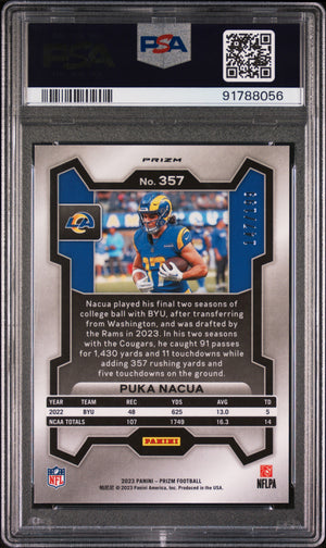 2023 Panini Prizm Football Puka Nacua RC Blue Wave Prizm PSA 9 147/199 #357 