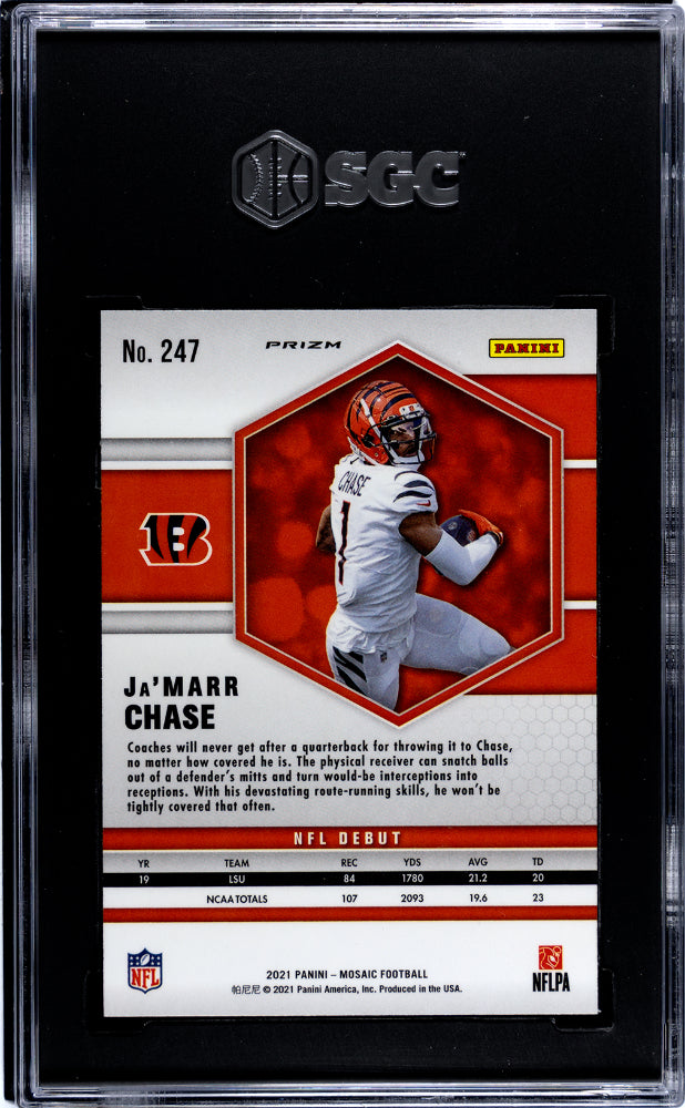 2021 Panini Mosaic Ja'Marr Chase RC Rookie NFL Debut Blue Reactive Prizm SGC 9.5