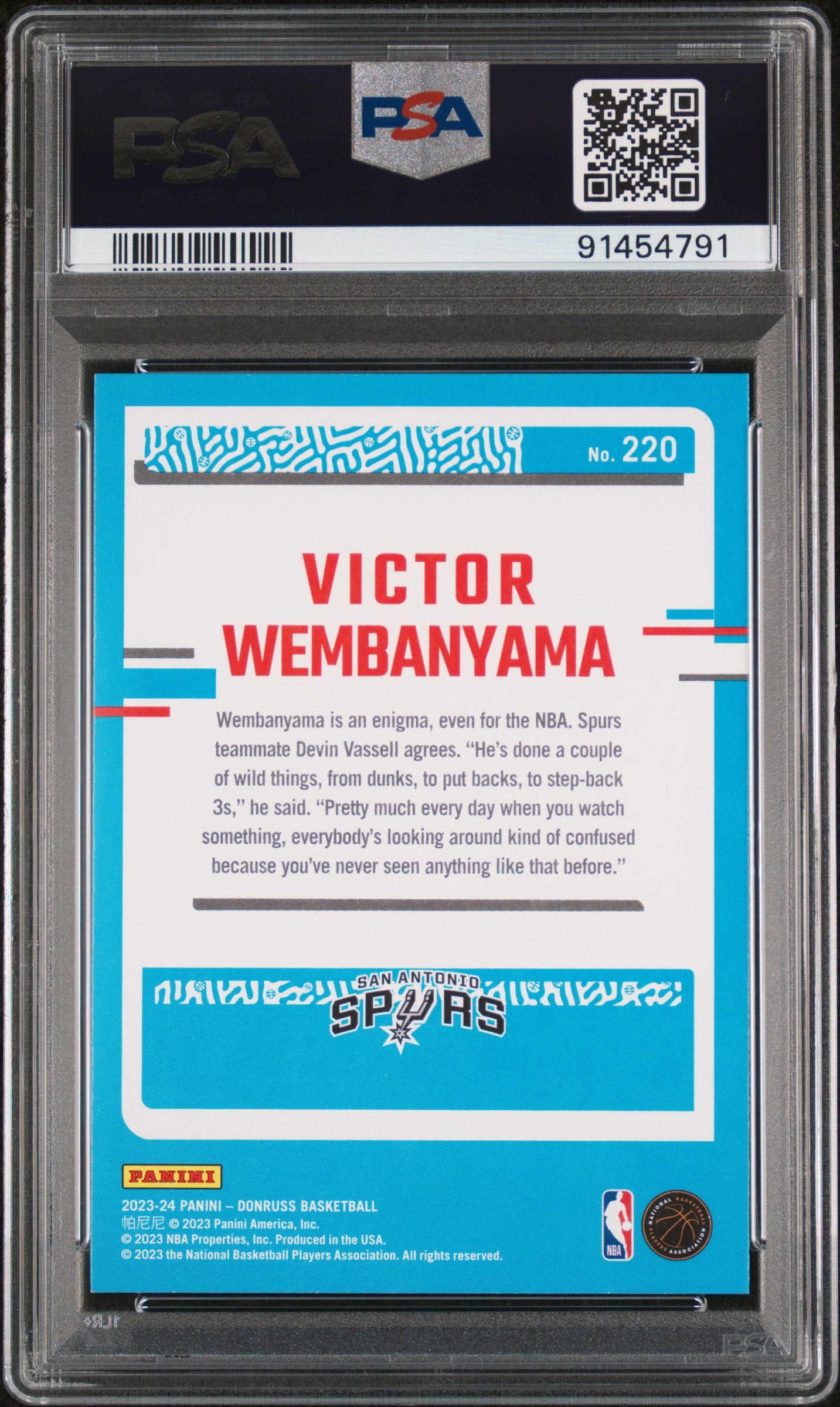 2023 Panini Donruss Basketball Victor Wembanyama Rated Rookie PSA 10 #220 