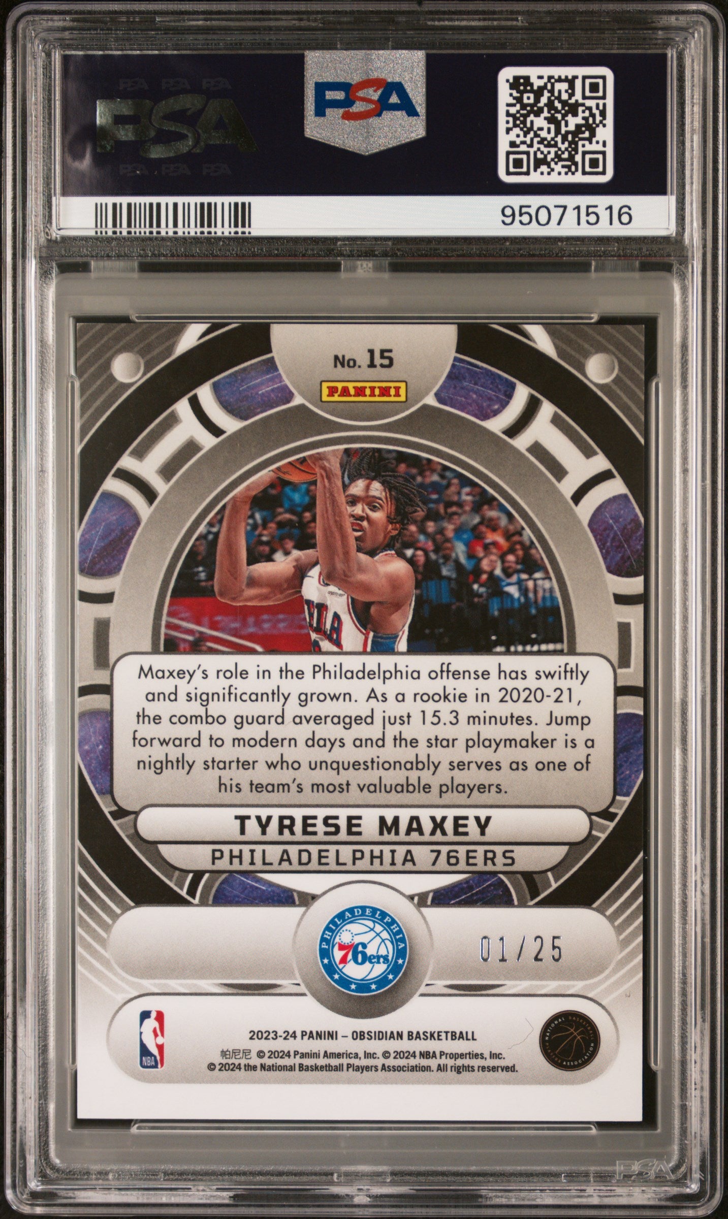 2023 Panini Obsidian PSA 10 Tyrese Maxey Orbital EE Green Flood 01/25 #15 