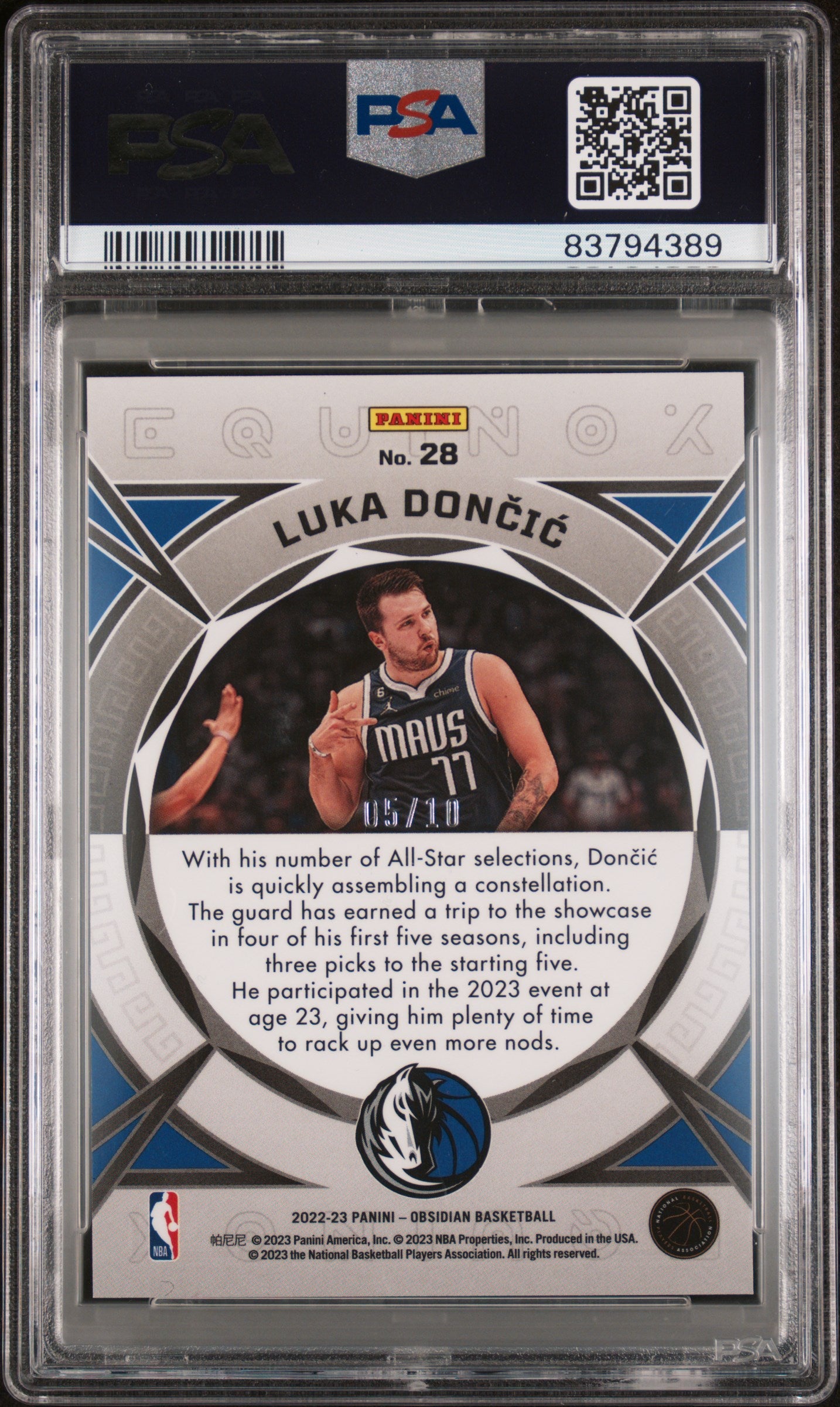 2022 Panini Obsidian Equinox Luka Doncic EE Yellow Flood PSA 9 /10 #28