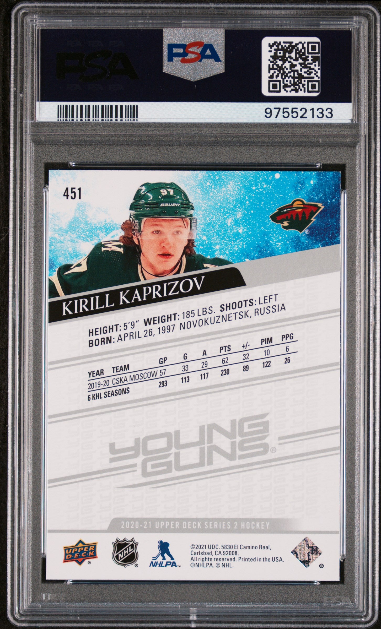 2020-21 Upper Deck Series 2 Hockey Kirill Kaprizov Young Guns PSA 10 #451 