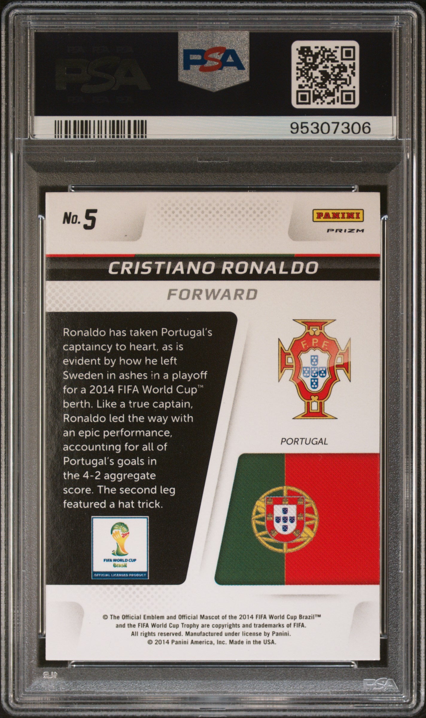 2014 Panini Prizm World Cup Cup Captains Cristiano Ronaldo #5 PSA 10 