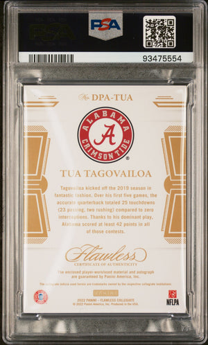 2022 Panini Flawless Collegiate Dual Patch Autographs Tua Tagovailoa PSA 8 /25 