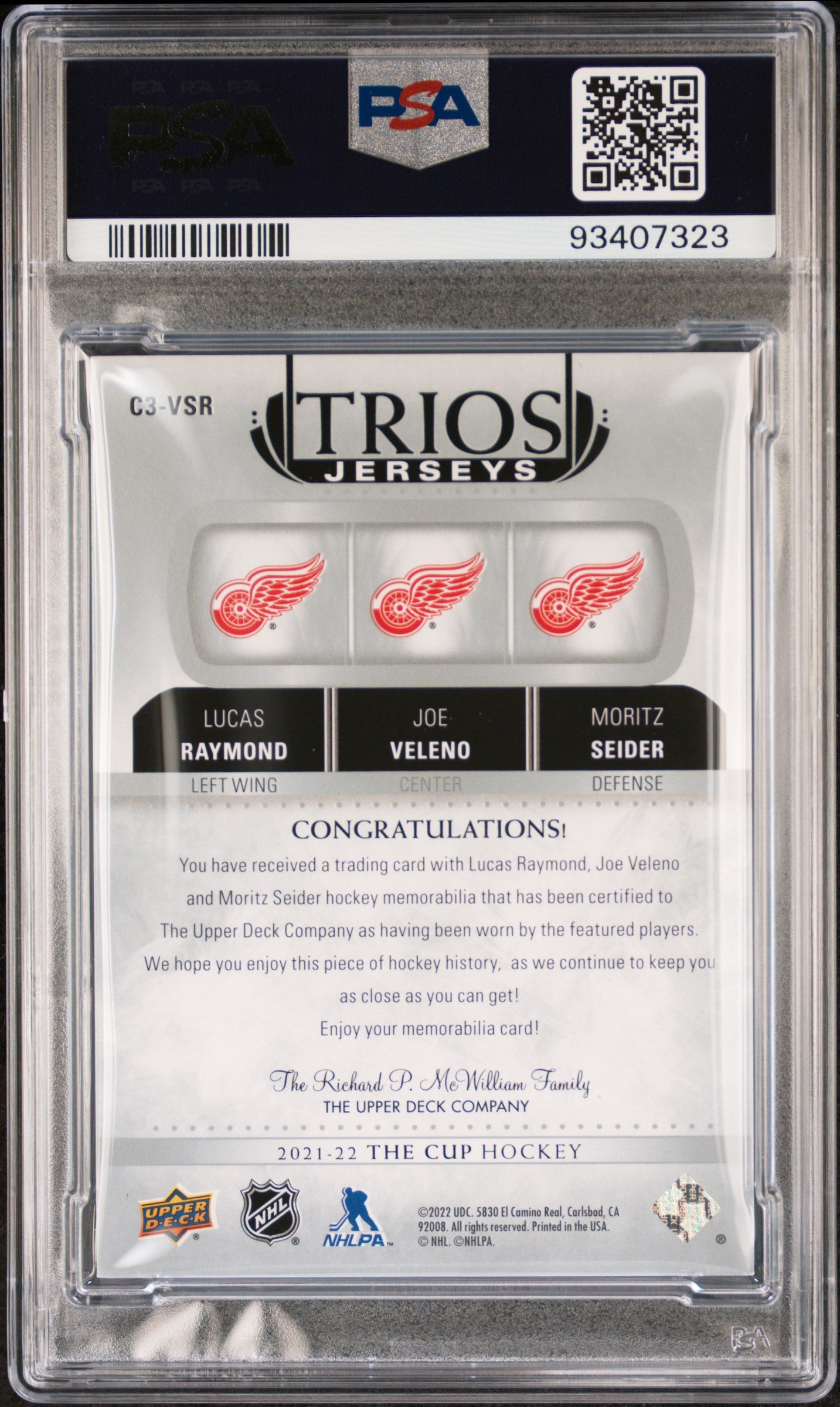 2021 UD The Cup Cup Trios Jersey Relics Raymond/Seider/Veleno PSA 10 04/35 