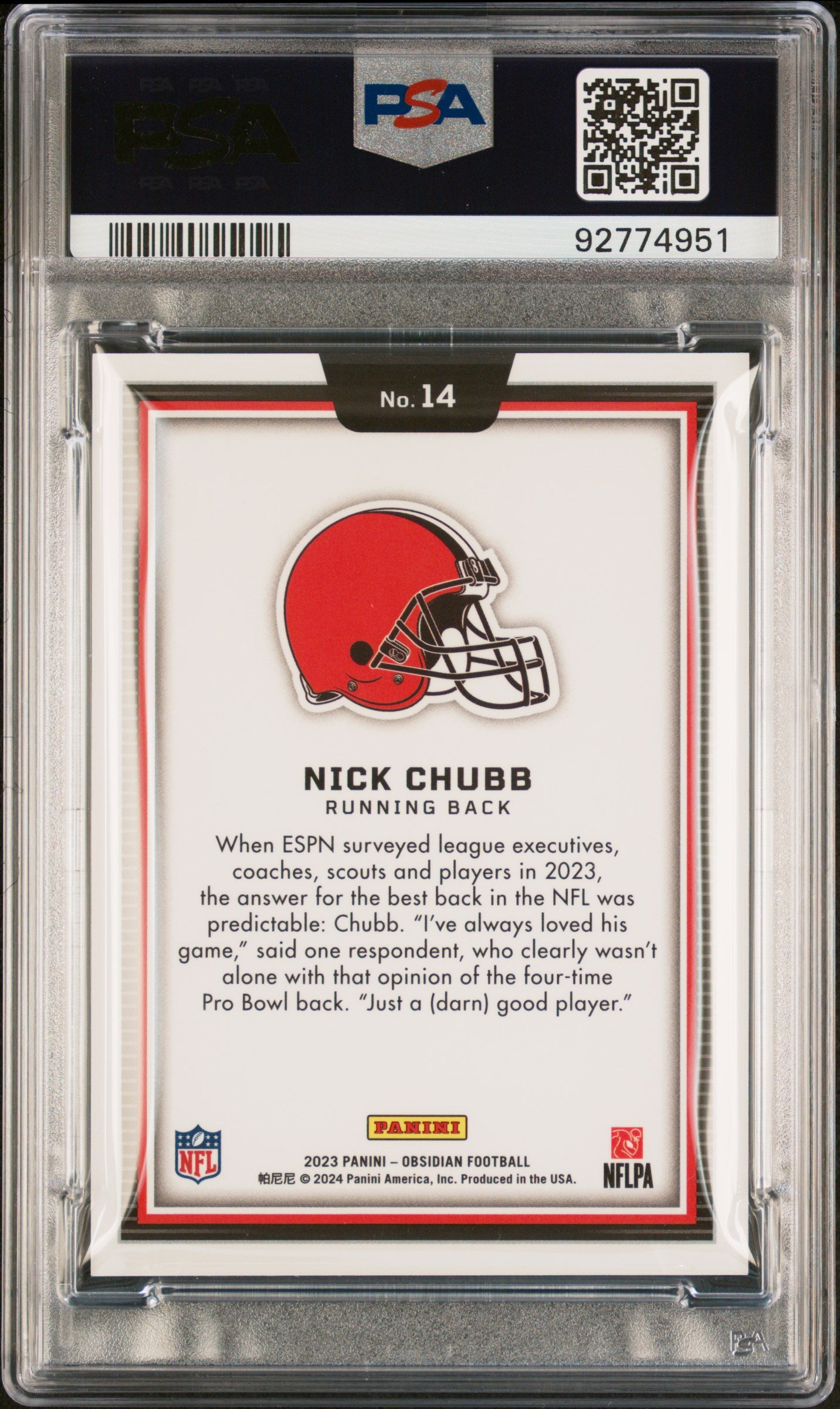 2023 Panini Obsidian Black Color Blast Nick Chubb #14 PSA 10 