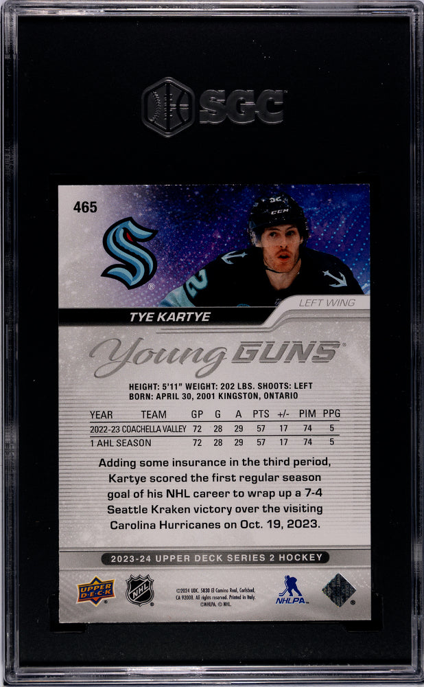 2023-24 Upper Deck Series 2 Hockey Tye Kartye Young Guns SGC 9.5 #465 