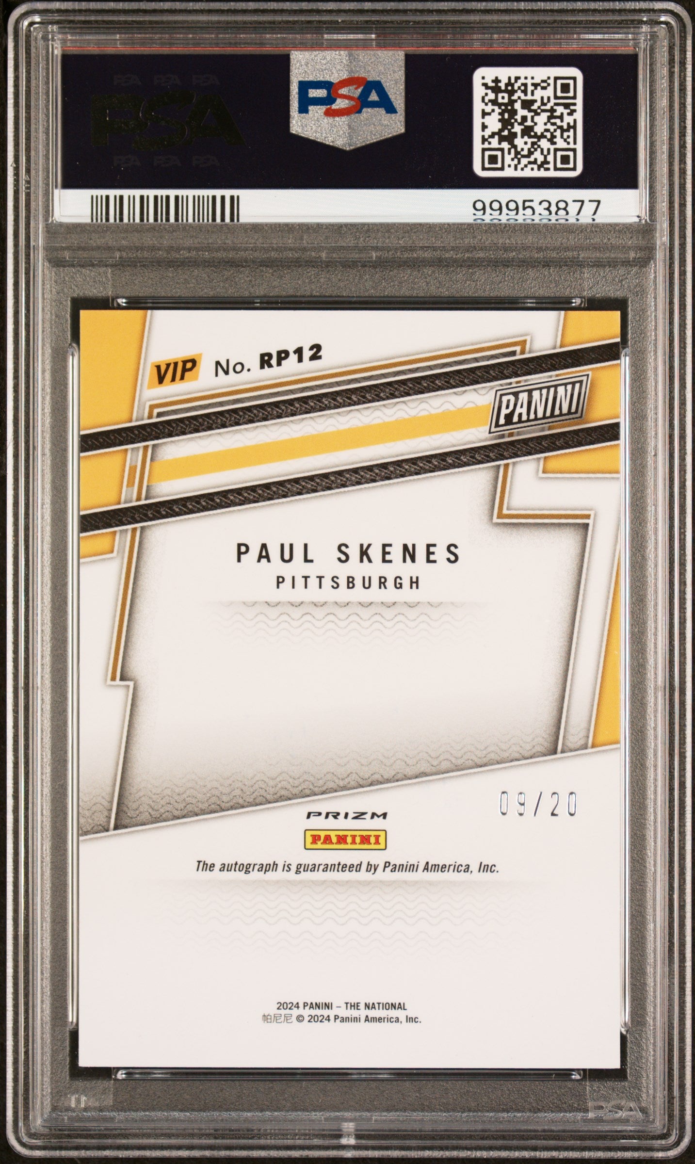 2024 Panini The National VIP Gold Paul Skenes RC Prospect Autograph PSA 9 /20 