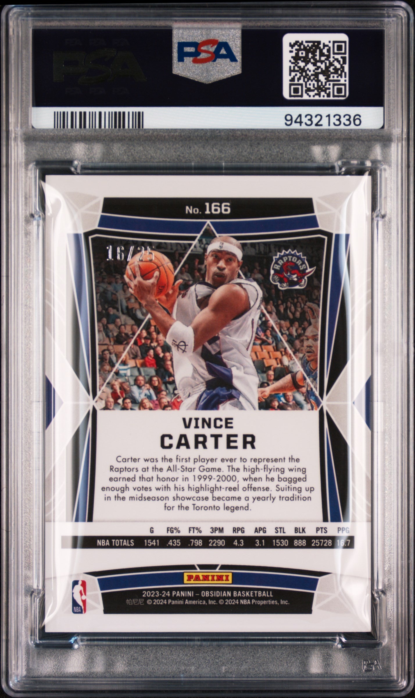 2023 Panini Obsidian Basketball PSA 10 Vince Carter Electric etch Green 16/25 