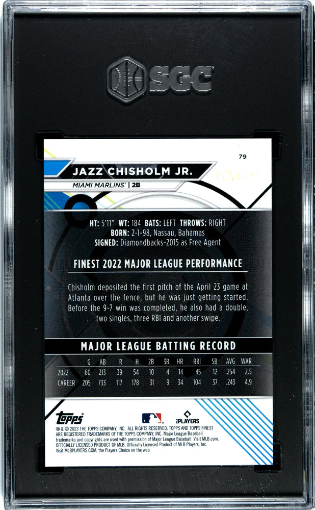 2023 Topps Finest Baseball Jazz Chisholm JR Purple Refractor SGC 10 /250 