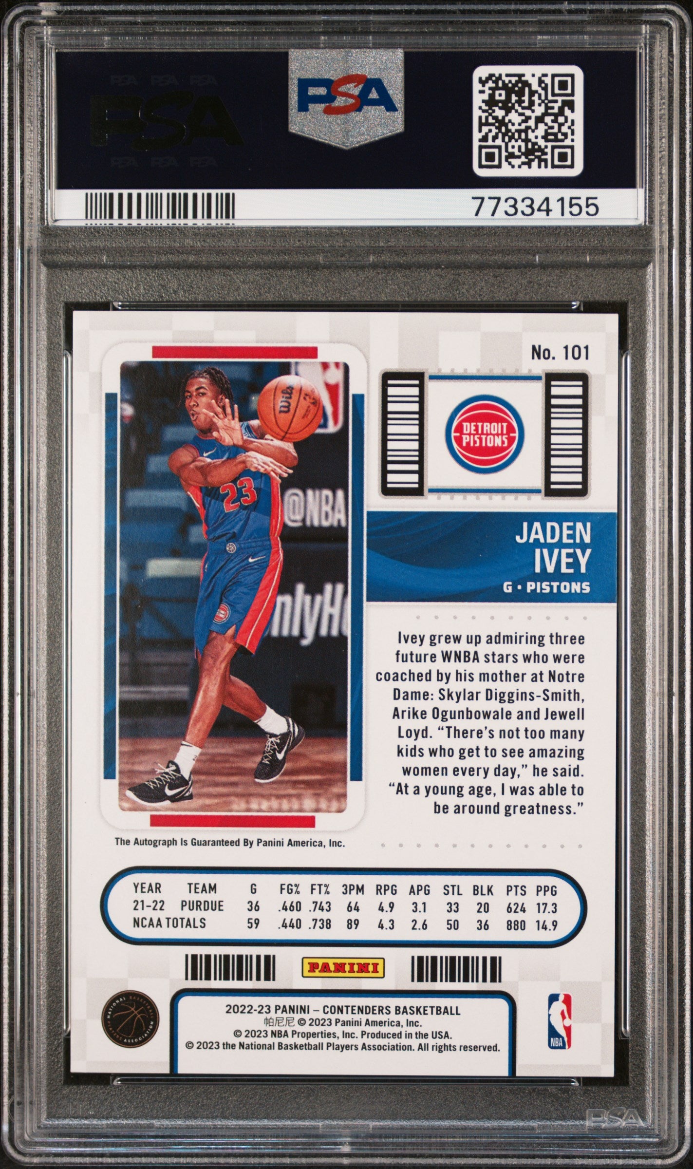 2022 Contenders Jaden Ivey RC Rookie Playoff Ticket Autograph PSA Authentic /99