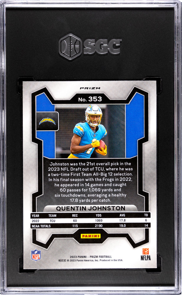 2023 Panini Prizm Football Quentin Johnston RC Silver Prizm SGC 9.5 #353 