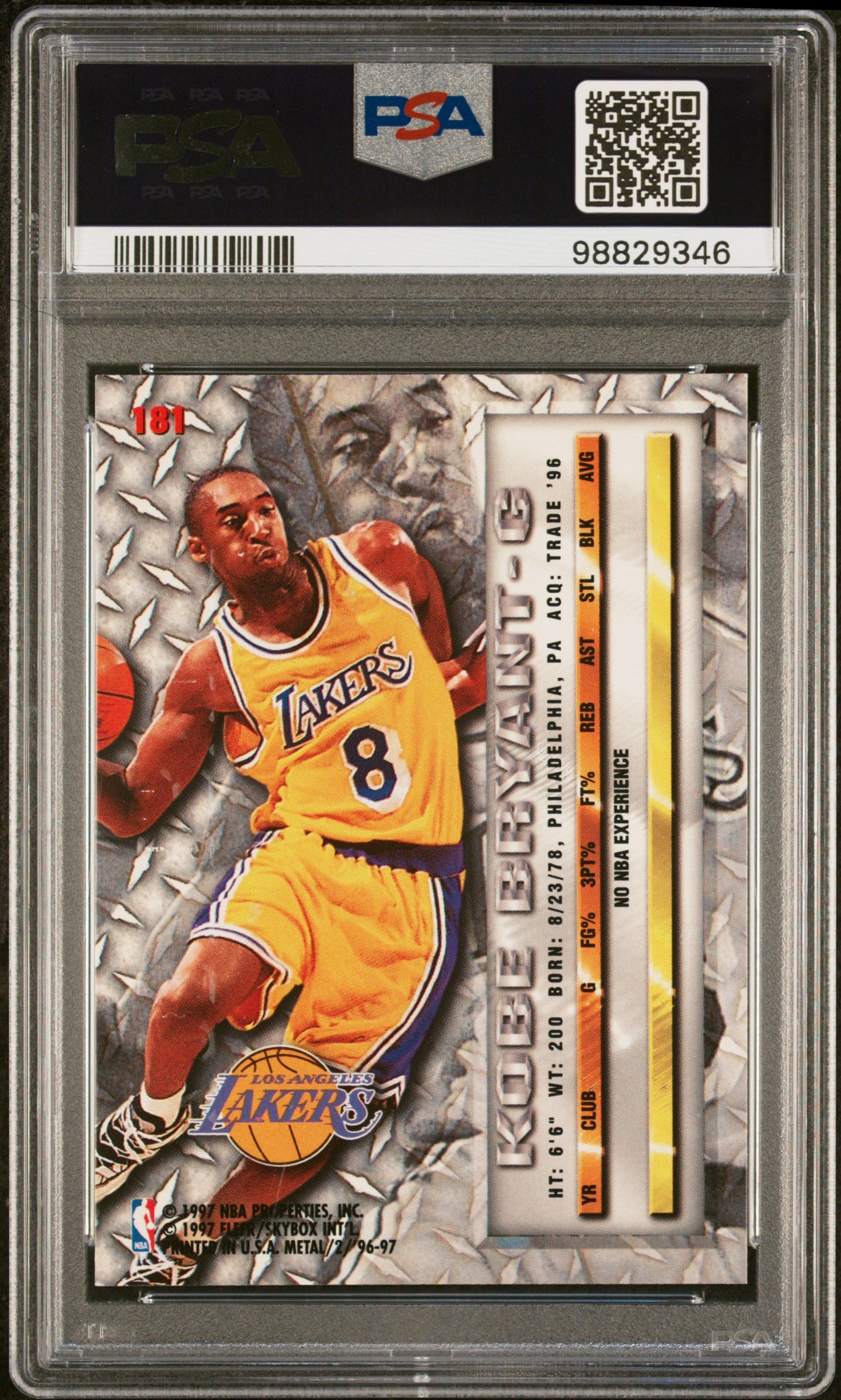 1996 Fleer Metal Basketball Kobe Bryant Rookie PSA 9 #181