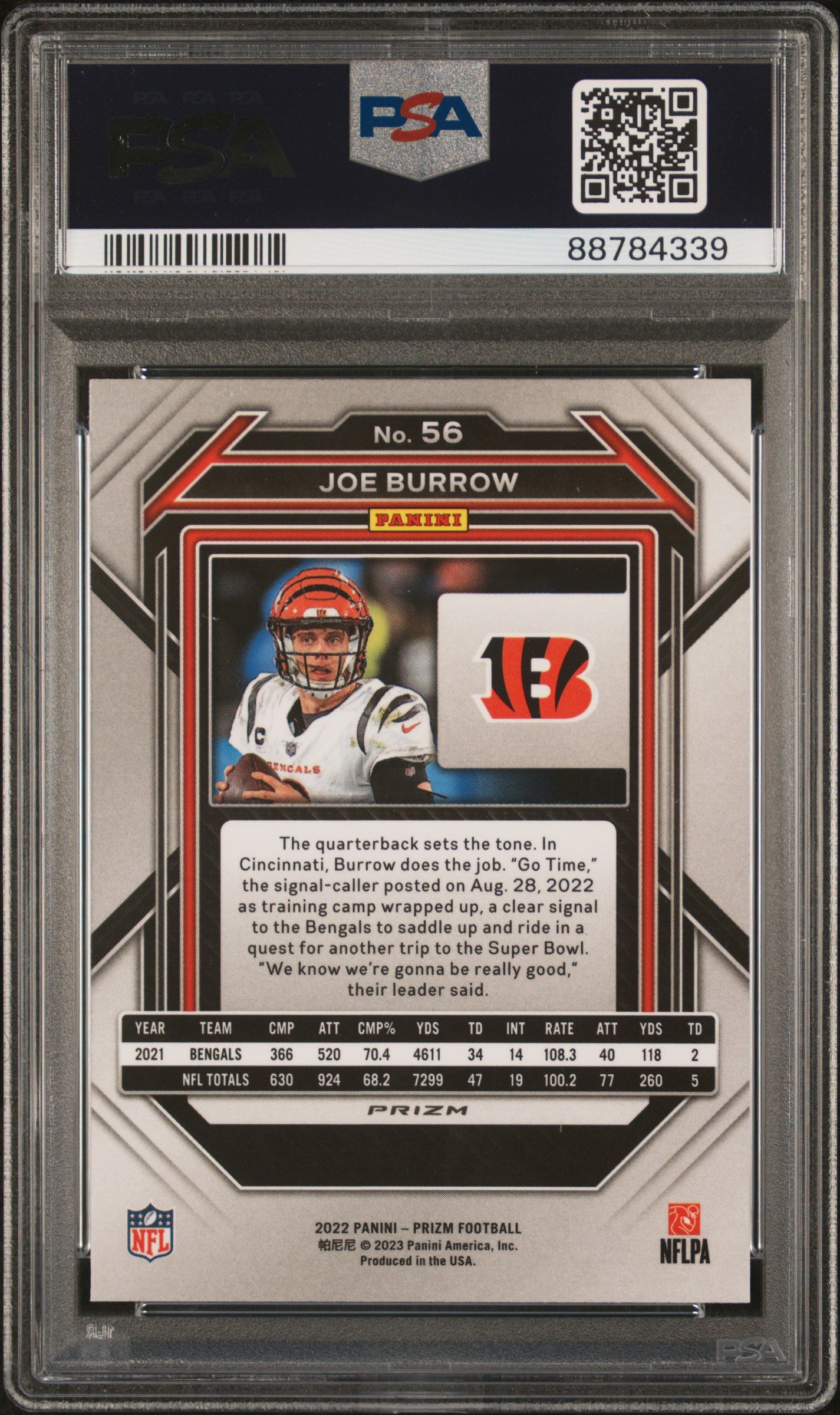 2022 Panini Prizm Football Joe Burrow Red Sparkle Prizm PSA 9 