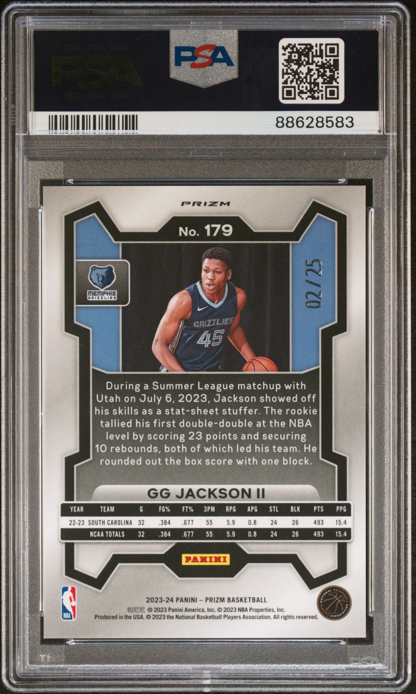 2023 Panini Prizm Basketball GG Jackson II RC Rookie Mojo Prizm PSA 10 /25 