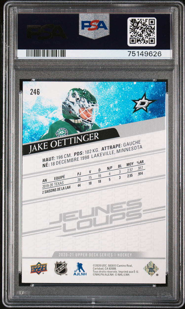 2020-21 Upper Deck Series 1 Hockey Jake Oettinger Young Guns PSA 9 #246 