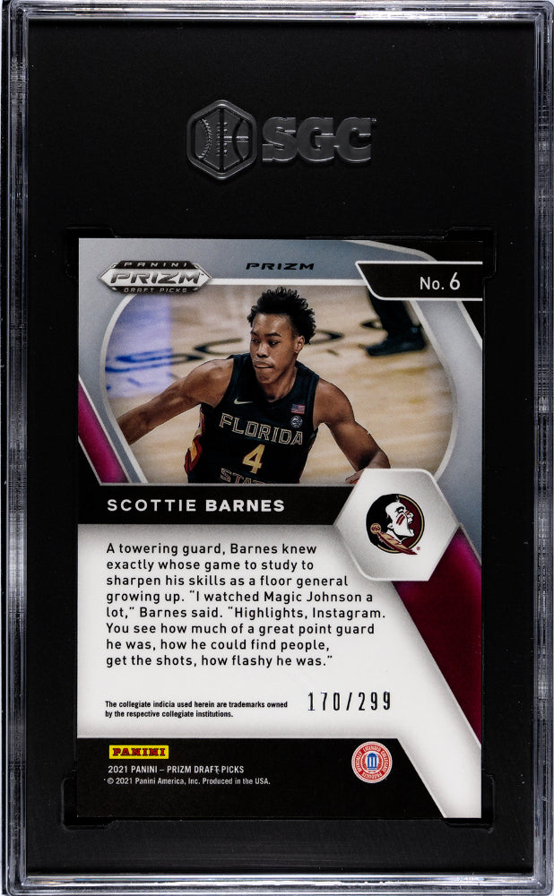 2021-22 Panini Prizm Draft Picks Scottie Barnes RC Red Prizm SGC 10 170/299 