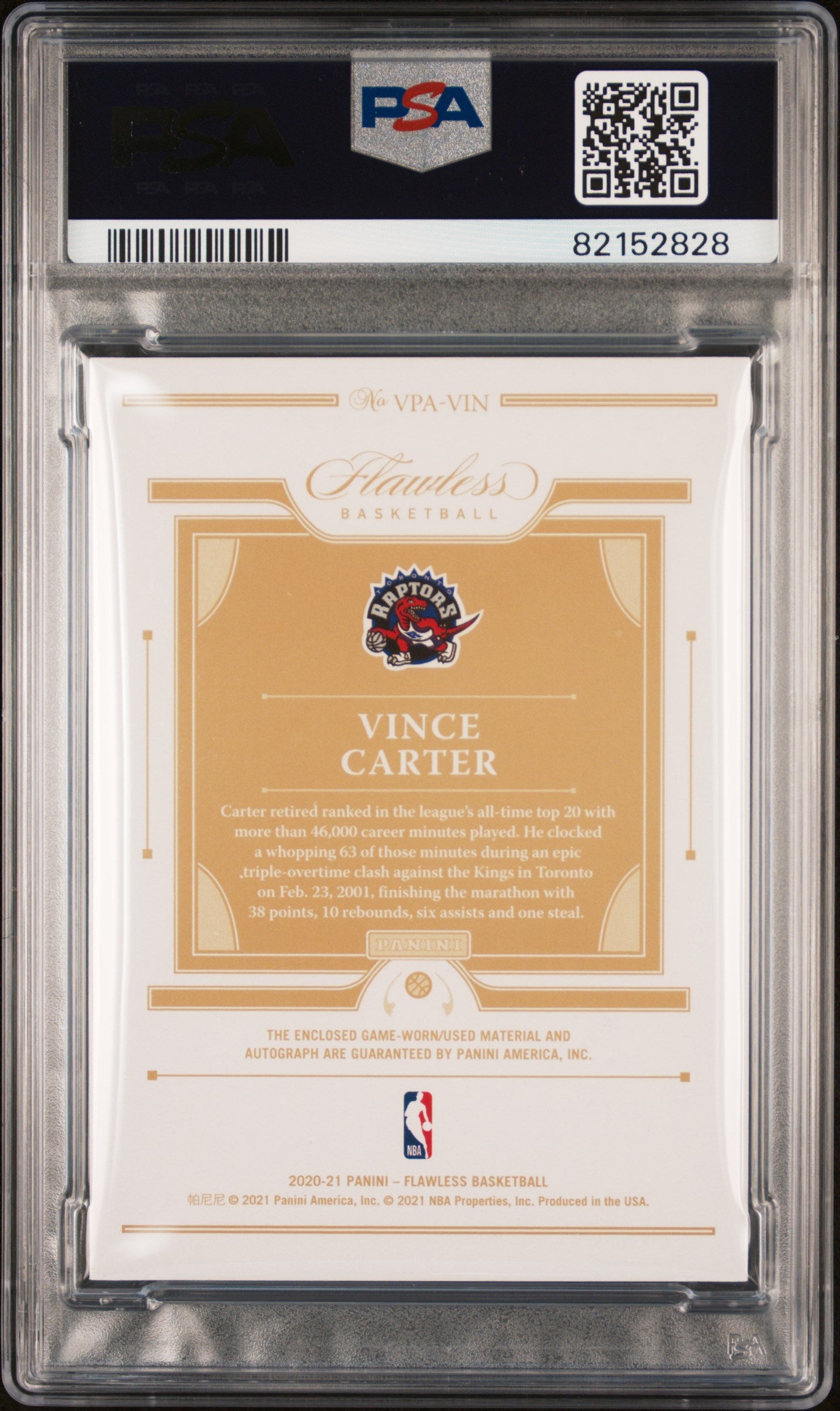 2020 Flawless Basketball Vertical Patch Auto Vince Carter  Gold PSA 7 01/10 