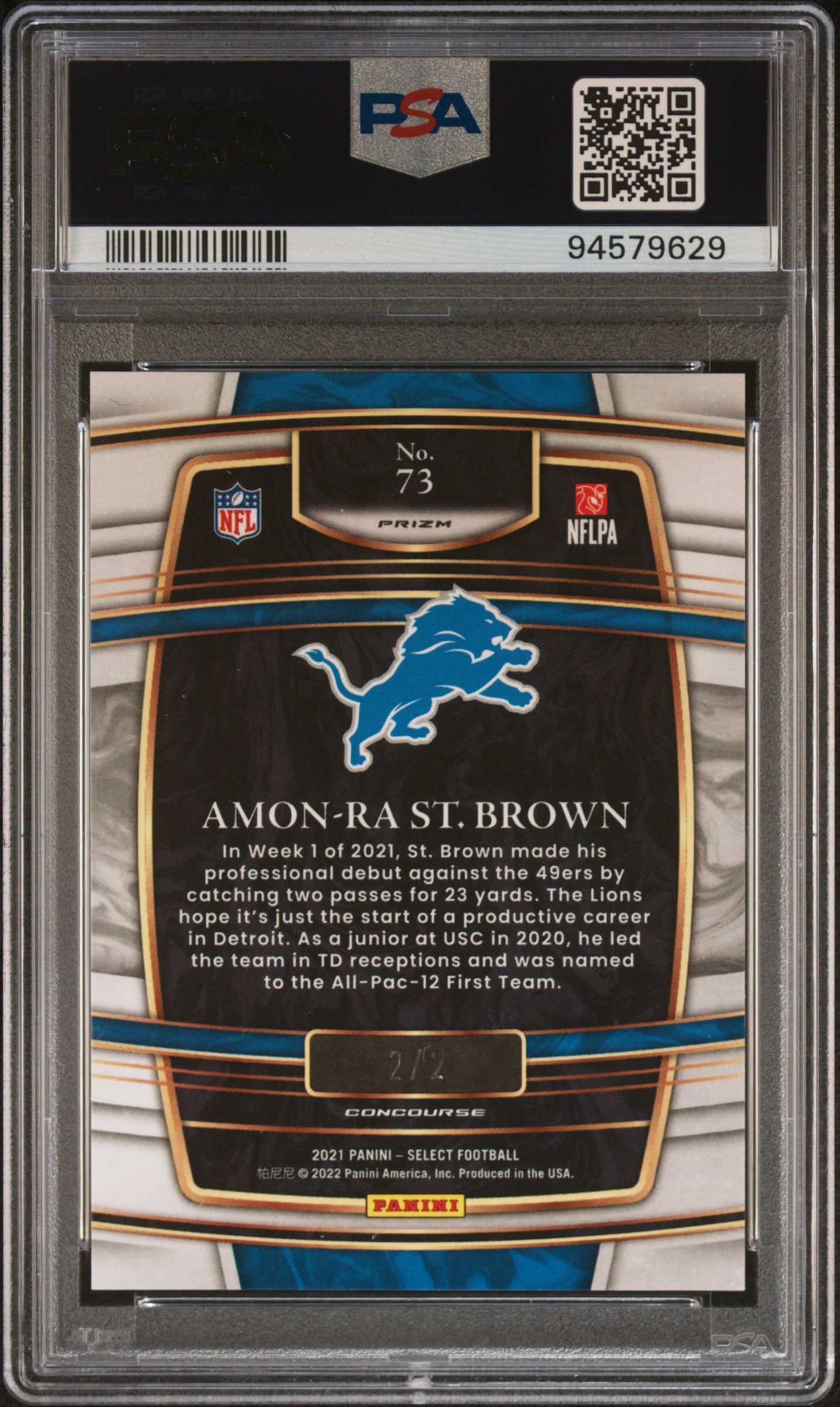 2021 Select Football Amon-Ra St. Brown RC Green/Black Snake Skin PSA 9 2/2 