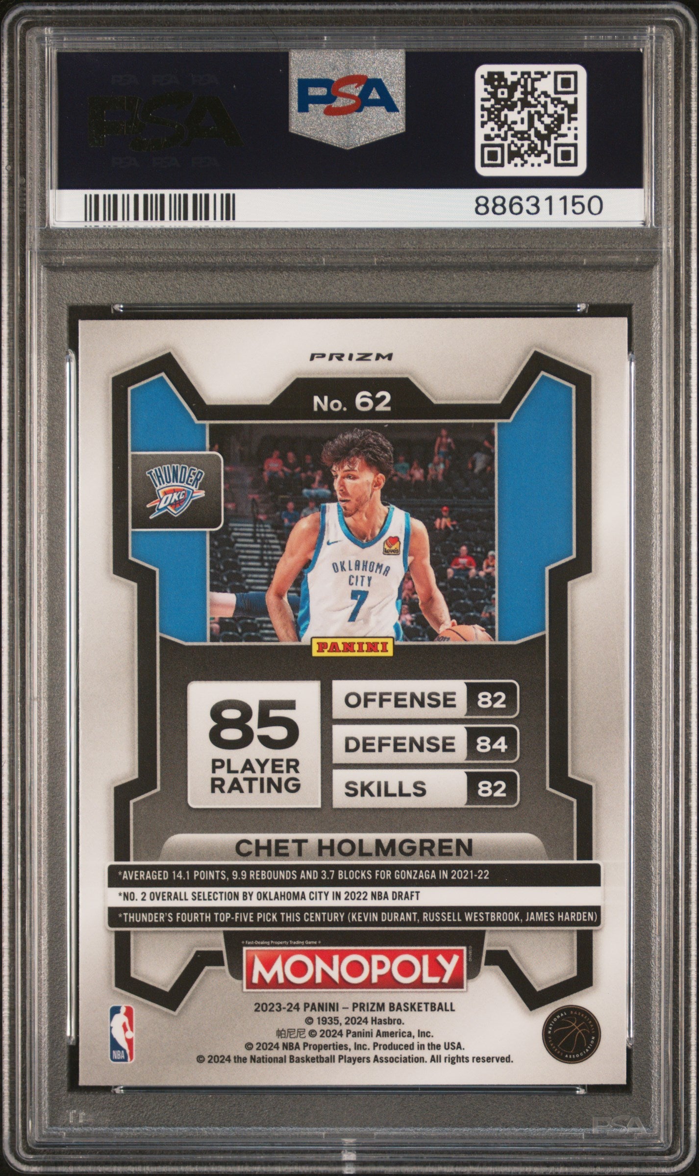 2023 Panini Prizm Monopoly Chet Holmgren Purple #62 PSA 10 