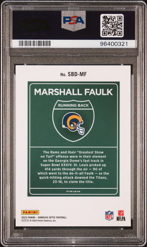 2023 Panini Donruss Optic Super Bowl Downtown Marshall Faulk PSA 9 