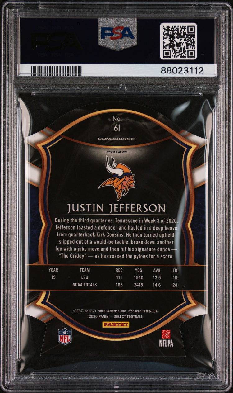 2020 Panini Select Football PSA 9 Justin Jefferson RC Die-Cut Tri Color Prizm 