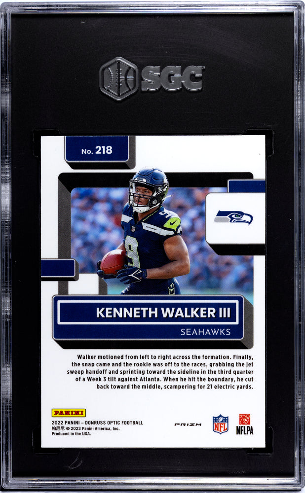 2022 Donruss Optic Kenneth Walker III Purple Shock Rated Rookie SGC 10 