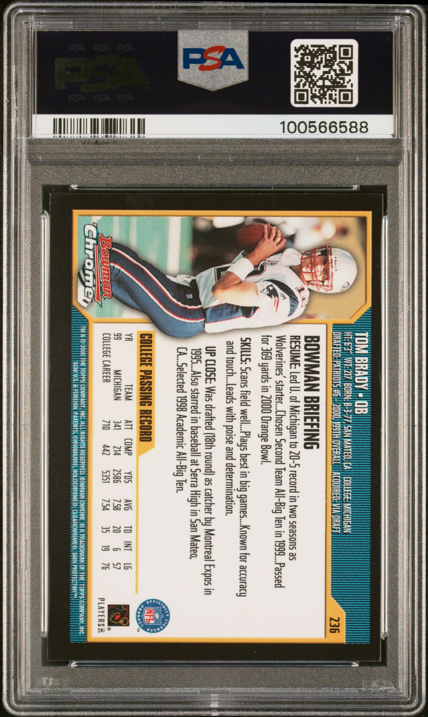 2000 Bowman Chrome Football Tom Brady Rookie PSA 8 #236 