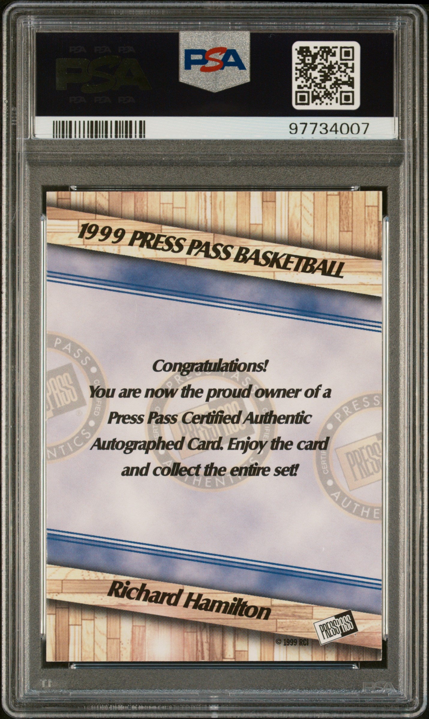 1999 Press Pass Basketball Autographs Richard Hamilton PSA 7 