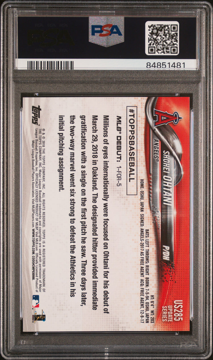 2018 Topps Update Baseball Shohei Ohtani RC PSA 10 #US285 