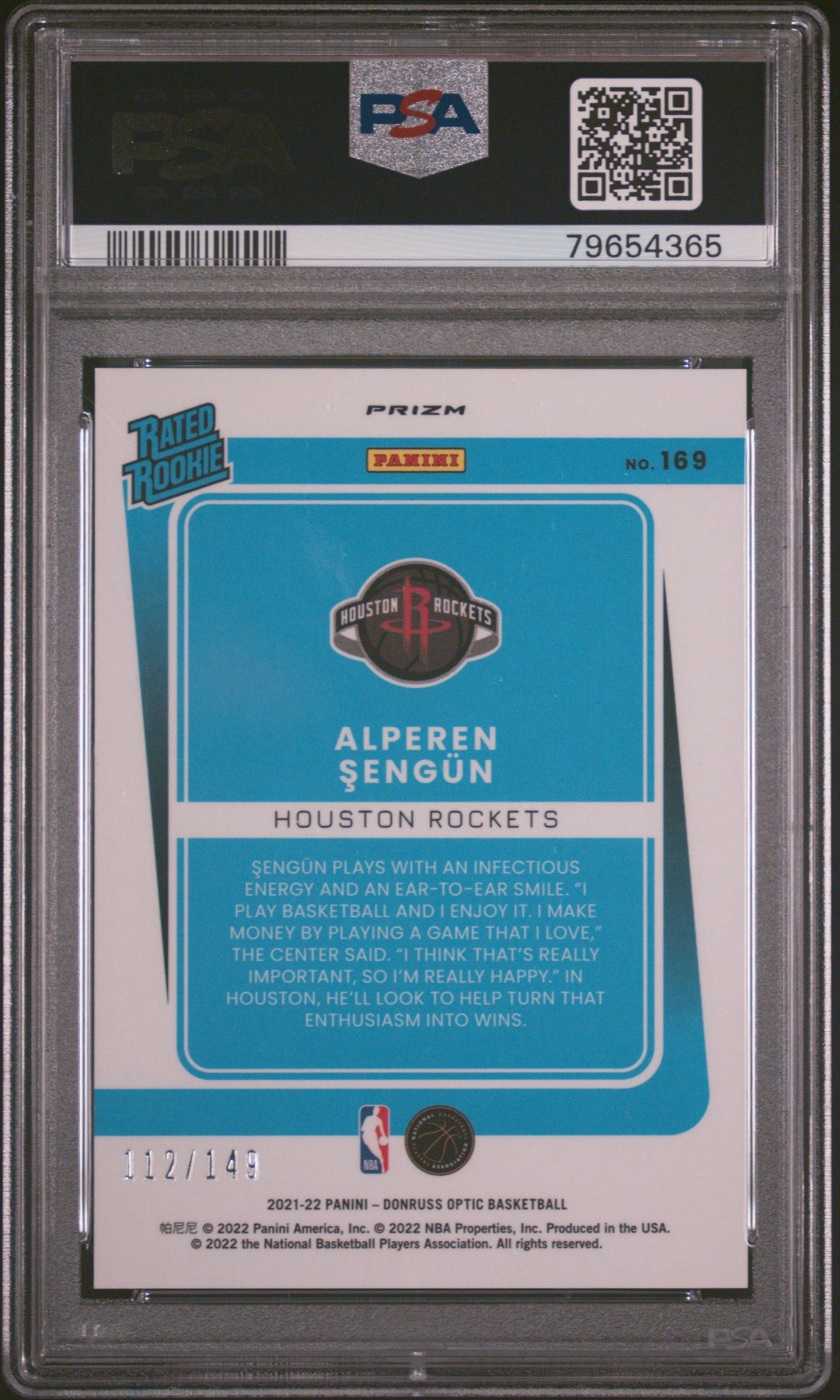 2021 Panini Donruss Optic Lime Green Alperen Sengun Rated Rookie PSA 9 /149 